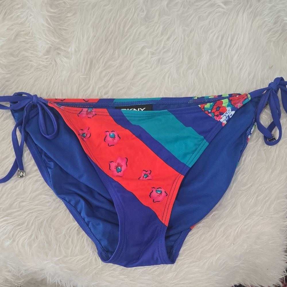 DKNY Colorblock Floral Bikini Bottoms – Size Large (Tie Side)